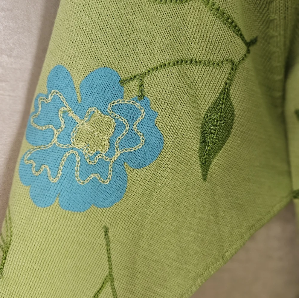 NWOT David Brooks green blue embroider floral silk cardigan sweater Women XLarge - Picture 4 of 9